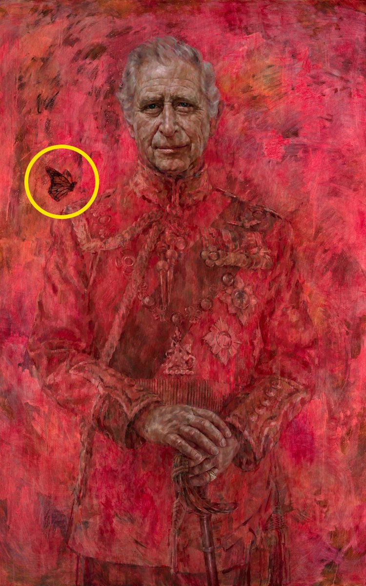 Could the monarch butterfly in the new 'King' Charles portrait be a reference to Project Monarch, a subsection of the CIA's MK-Ultra project? Is it there for the same reason so many celebrities have tattoos of monarch butterflies?