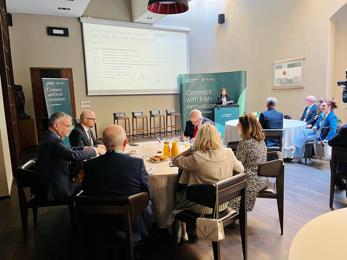 A significant Irish trade mission takes place in #Wrocław today! Great to host also the Ambassador of Ireland. Event is organized by the #Irish Embassy and Enterprise #Ireland, this event aims to foster economic cooperation and opportunities. Exciting times ahead! #investinwro