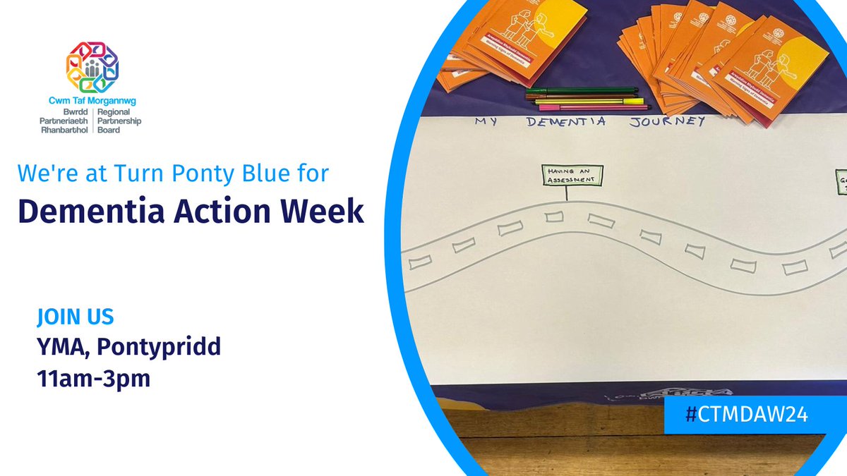 Today is the day! We'll be at @YMaArlein today for #DAWPONTY2024. We'll be sharing our signs and symptoms booklet, and talking to people about dementia, and their experiences. #CTMDAW24 #DementiaActionWeek2024