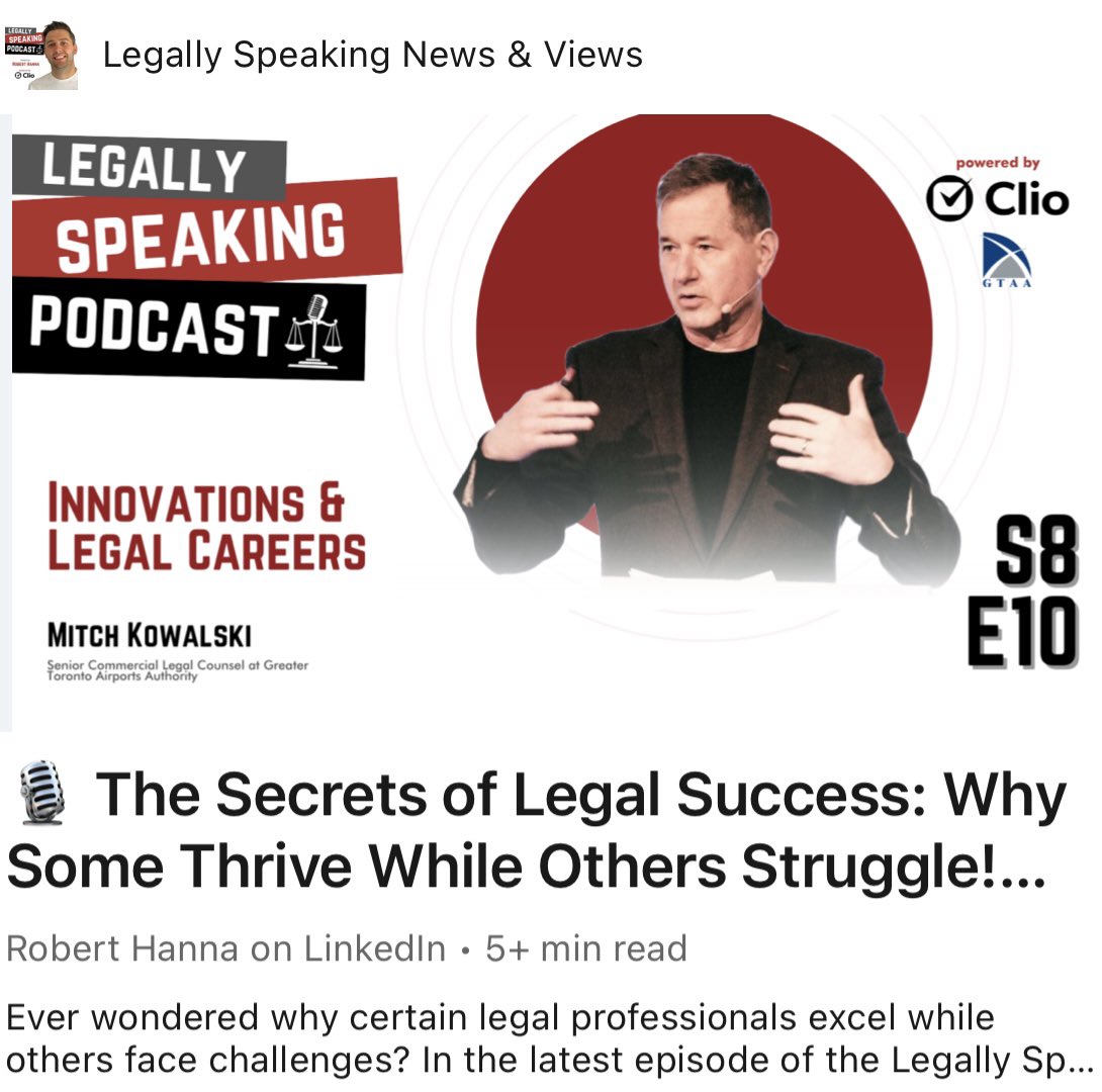 Ever wondered why some legal pros excel while others struggle? 🤔 Our latest @LegalSpeakPod, powered by @goclio, features Mitch Kowalski, author of “The Great Legal Reformation,” sharing insights on private vs. in-house practices, legal innovations & avoiding burnout. Tune in! 🎧