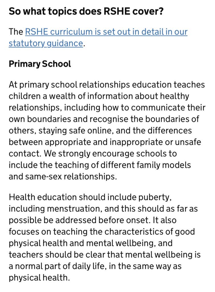 3. content of sex education in primary schools is already limited and focusses on things like puberty and making sure kids understand consent and healthy relationships. This announcement is just culture war electioneering for the Tories. Making kids less safe for headlines