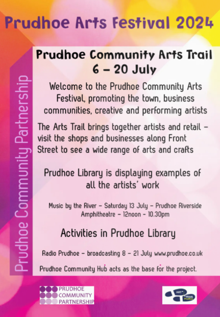 Prudhoe Arts Festival - celebrating local artists - running for its 6th yr (minus 1 for covid!!). Start in the Library - enjoy a saunter along Front Street - call into the Community Hub - find a café for a cuppa - sounds a good idea!!