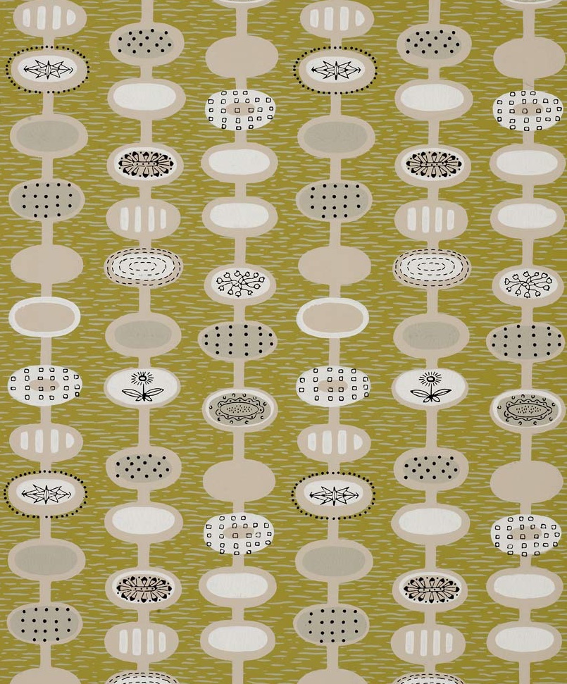 Festival of Britain #wallpaper - Provence, #LucienneDay, 1951. Lucienne's first wallpaper design was launched as part of a limited edition for the #FestivalofBritain. The doodle-like motifs contrast with the formality of the pattern as seen from a distance. Spot the tiny daisies!