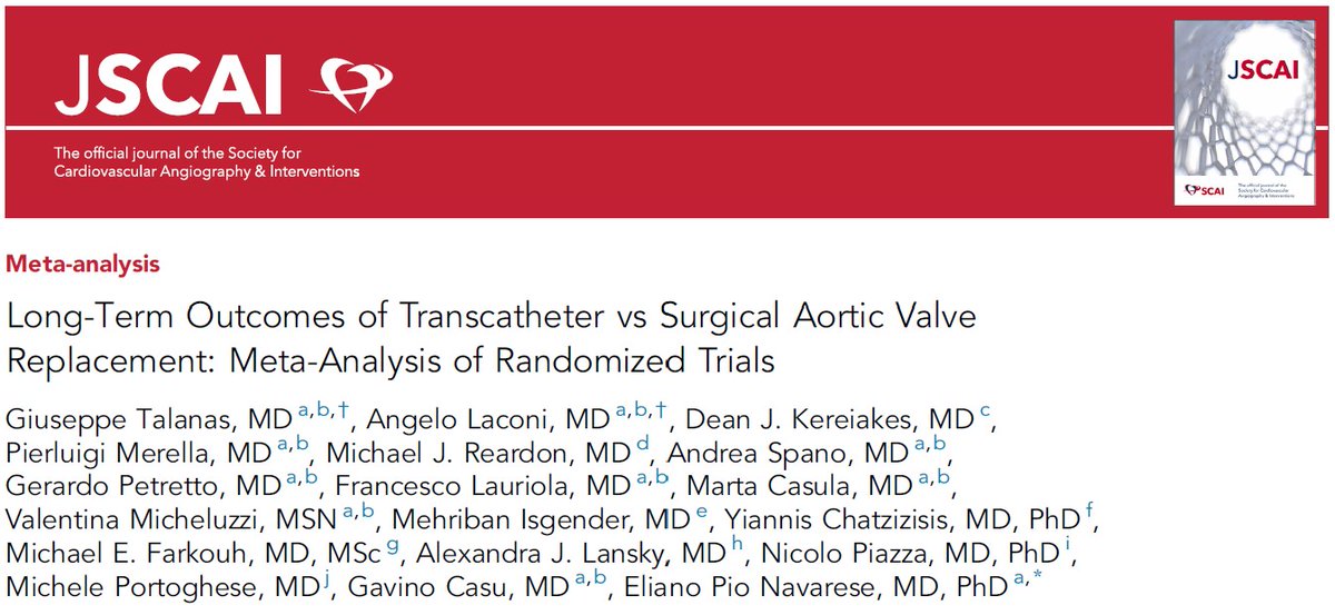 🆕💡Long-Term Outcomes of #TAVR vs #SAVR at #EuroPCR2024 in #JSCAI 🔎In severe #AS, #TAVR's long-term risks are similar to #SAVR, but w higher risk of PPM implantation, especially w self-expanding valves. As compared to SAVR, the relative reduction in death or stroke risk &