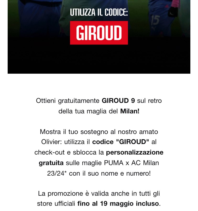 Il Milan offre la personalizzazione gratuita di #Giroud