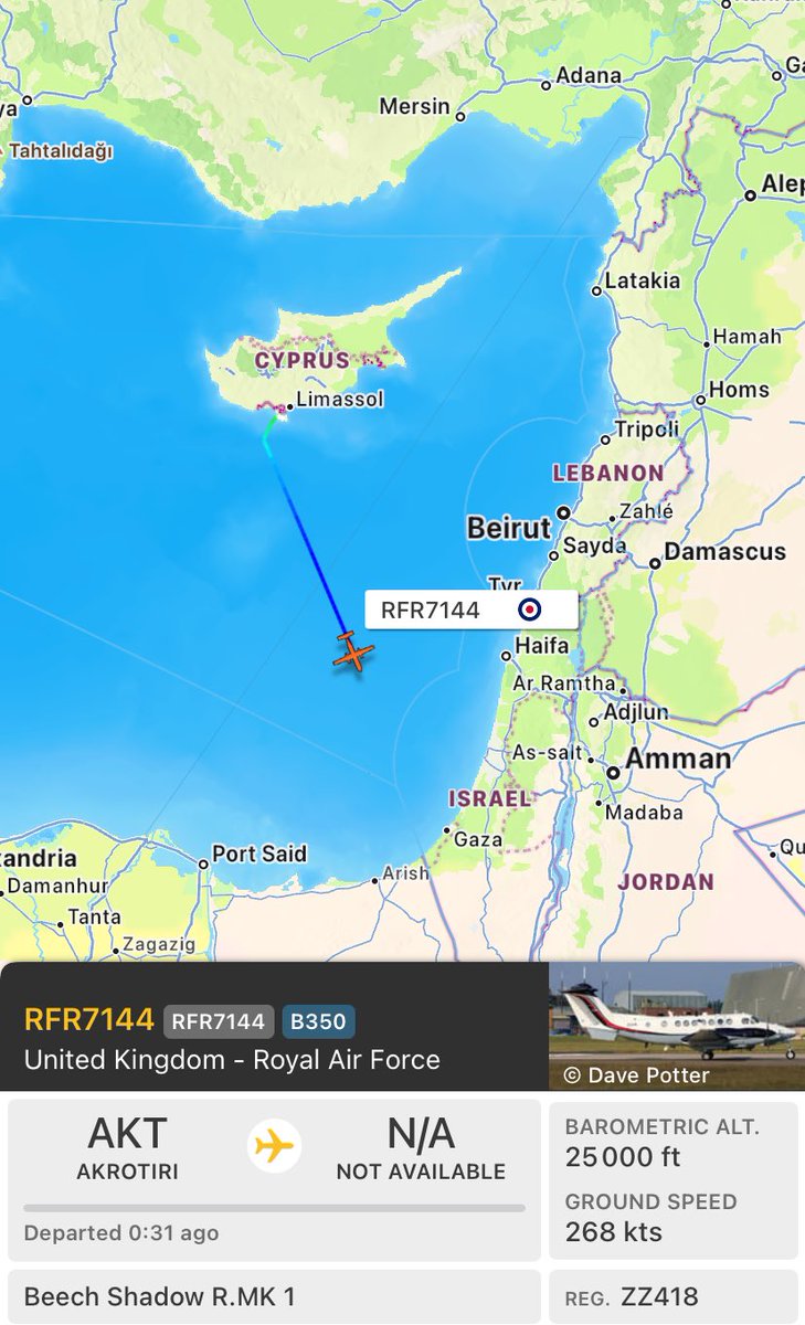 US Navy MQ-4C 'BLKCAT5' tracking along Syria

UK RAF Shadow R1 heading towards Gaza