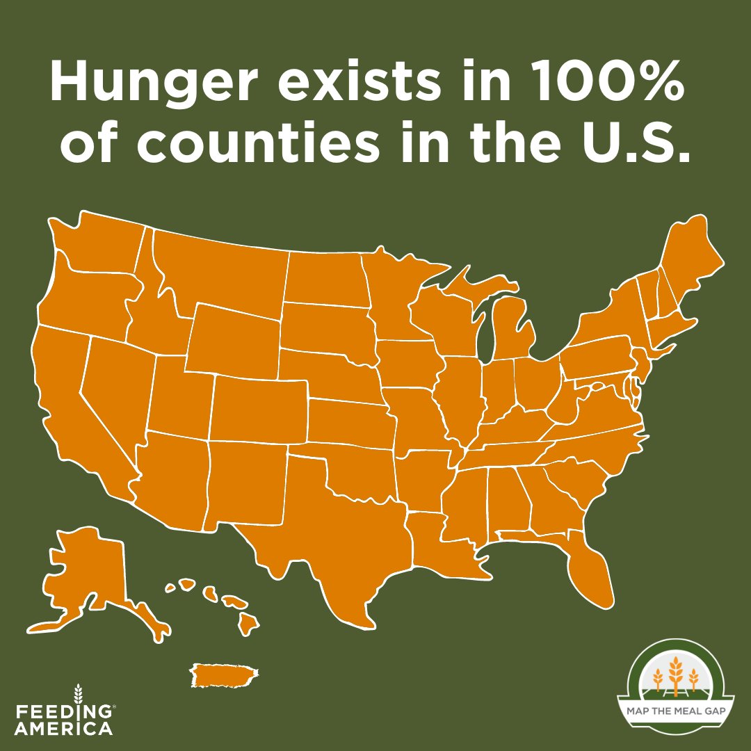 Food insecurity affects every community in the U.S. Feeding America’s Map the Meal Gap study is a powerful tool to understand local impact and take action. Visit FeedingAmerica.org/MaptheMealGap to learn how food insecurity impacts your community.