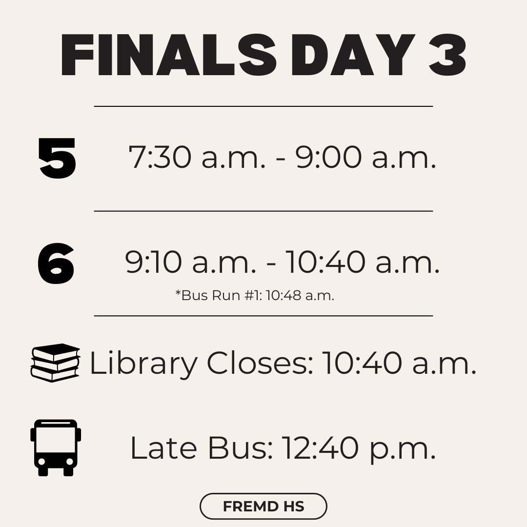 Good luck Vikings! Finals are this week. 📚 Swipe through this post for the finals testing and bus schedules.
#MightyBraveBold #FHSSpirit
