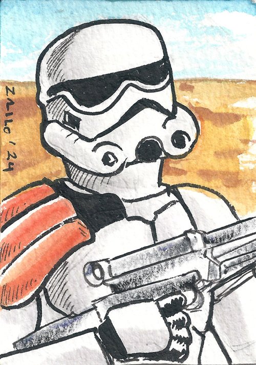 Today's sketchcard,  stormtrooper. Available.  #zailoart #sketch #sketchcard #atc #mixedmedia #watercolor #comicbookart #starwars #theempire #stormtrooper