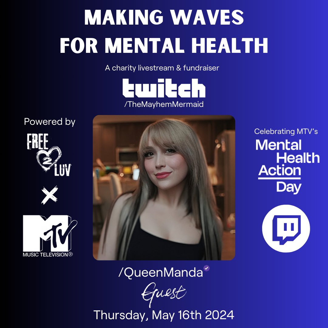 I'm excited to partner with @Free_2_Luv, @MayhemMermaid, and @MTV to celebrate Mental Health Action Day as a panelist! 💜 Join the conversation on Twitch on tomorrow at 6pm ET as we fundraise for this important cause. #Free2Luv #MentalHealthAction ✨️