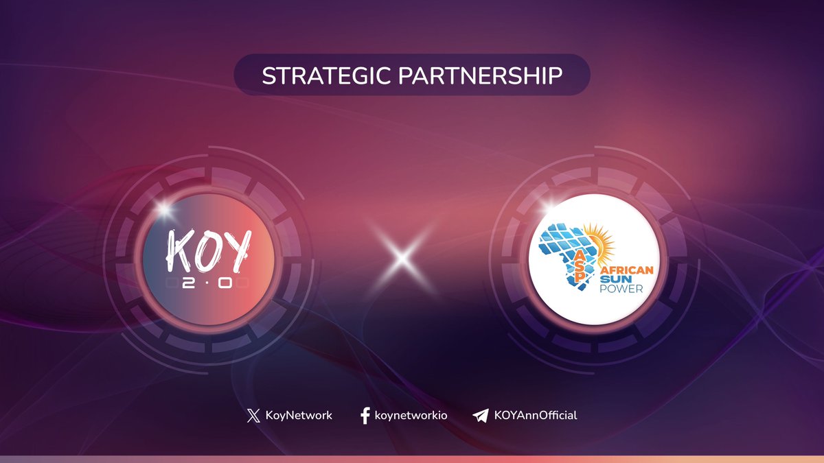 🤝 Partnership Announcement

KOY 2.0 is thrilled to announce a strategic partnership with African Sun Power, combining solar innovation with Web3 tech. 

Read all about this game-changing partnership here:: koynetworkio.medium.com/koy-2-0-x-afri… 

#KOYv2 #Web3 #StrategicPartnership