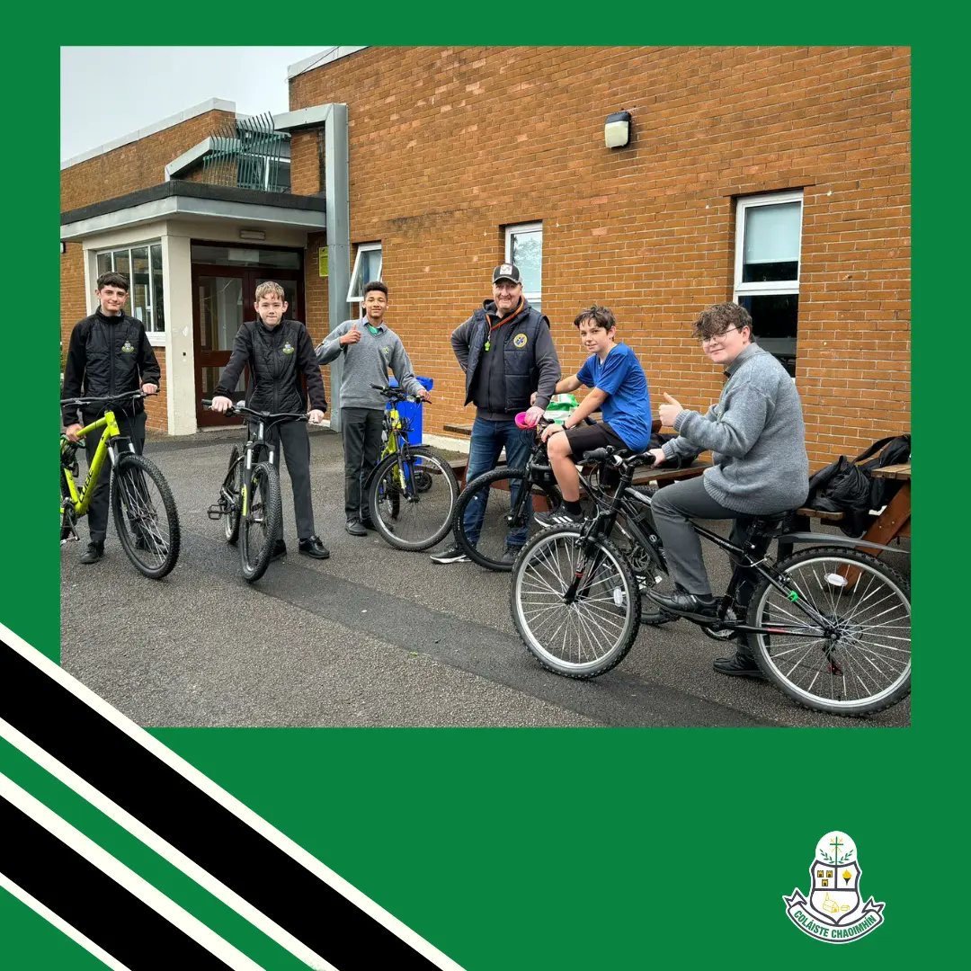 As part of bike week, the green schools committee organised for Colm Dawson to come in and run a bike skills workshop for 1st and 2nd years. #bikeweek @GreenSchoolsIre