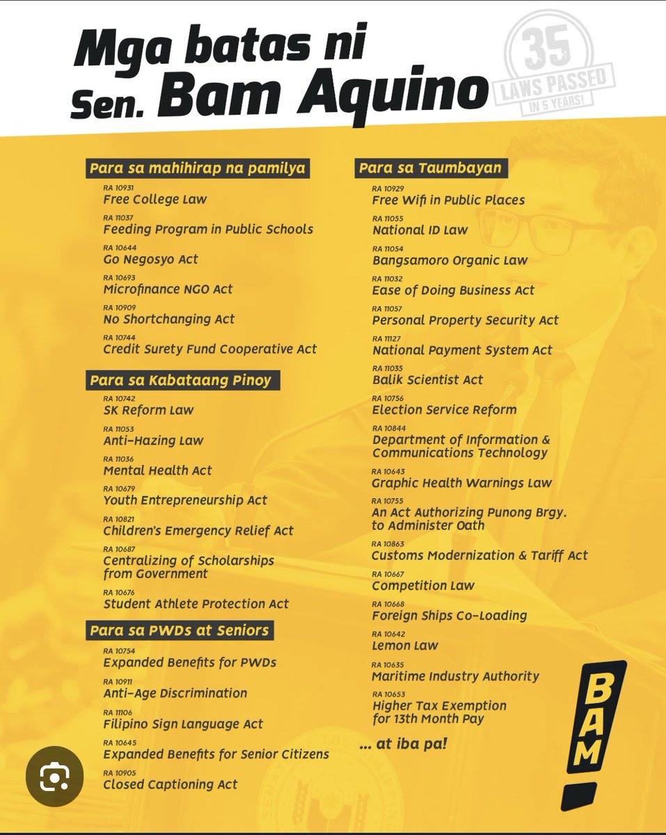 drk_mrcc's tweet image. Sabi nila, Bam Aquino hasn&apos;t done anything good for our country kaya di nila ito iboboto sa 2025.

Below attached are the Laws authored and co-authored by the former senator.

Think wisely, Philippines.