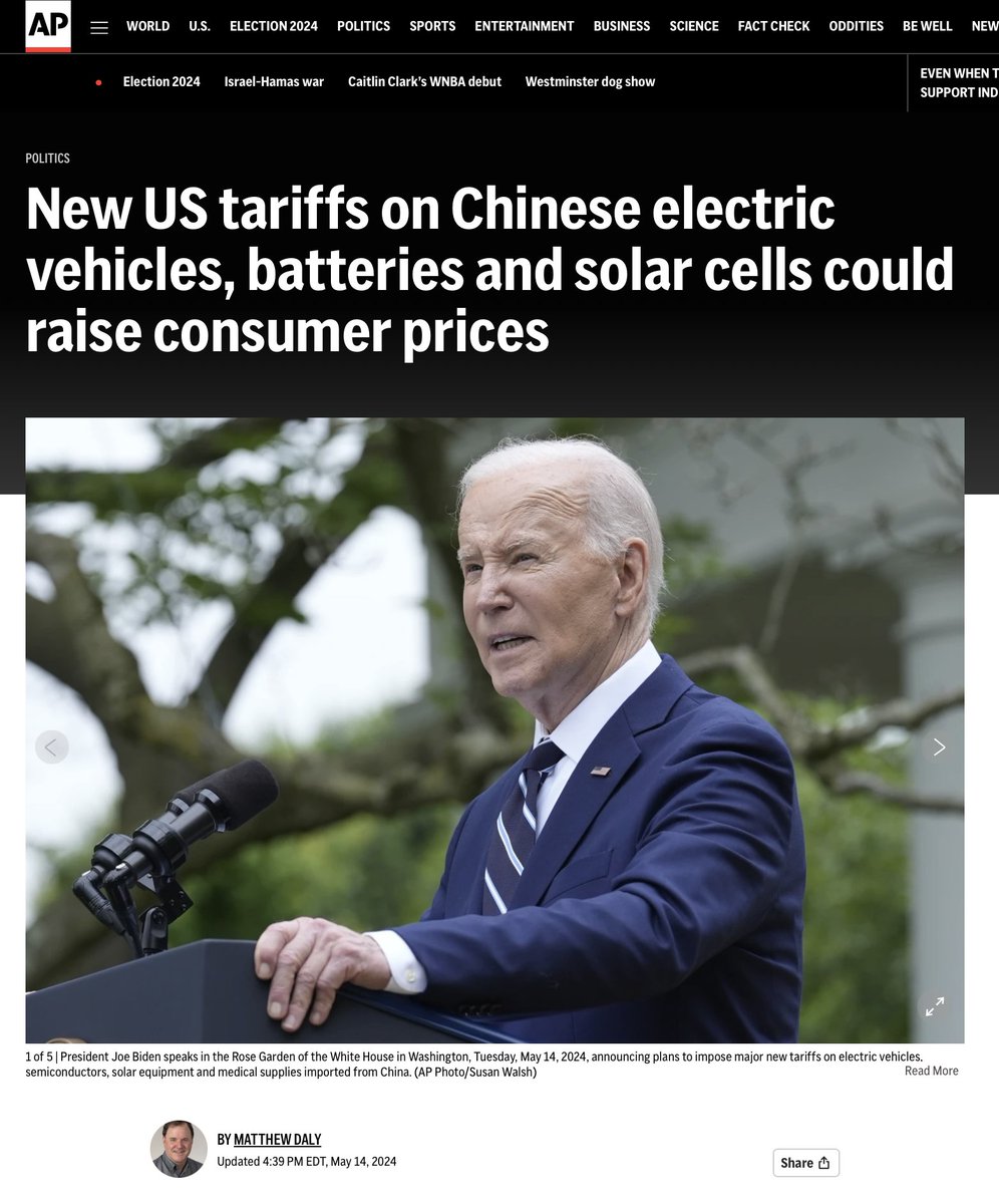 China has an interesting choice: - Does it directly retaliate against Biden's tariffs by banning the export of materials like processed graphite, which would destroy the US EV industry? - Does it ignore the tariffs so that it can keep weakening and subverting America by