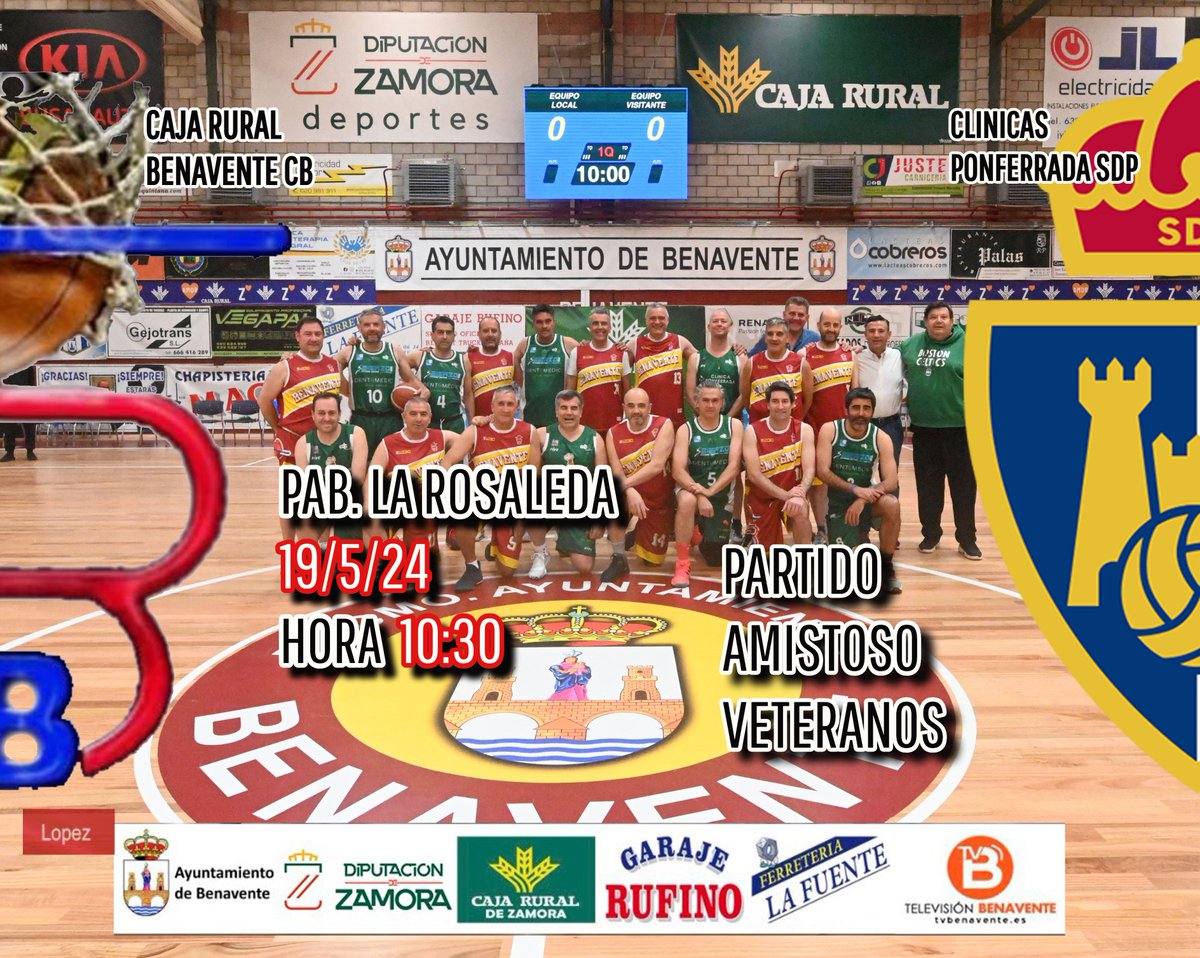 Este fin de semana #Basket de Cátedra entre los #veteranos del @baloncestoSDP y @BenaventeCB84 años y experiencia @aytobenavente @dipuzamora @cajaruralzamora @valentindlfuent @tv_benavente #ferreterialafuente #garajerufino #nosgustaelbaloncesto