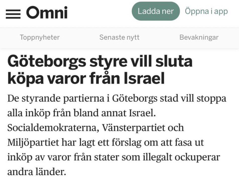 Väldigt bra att styret i Göteborg äntligen tar initiativ till en kommunal bojkott av Israeliska varor! Verkligen på tiden.