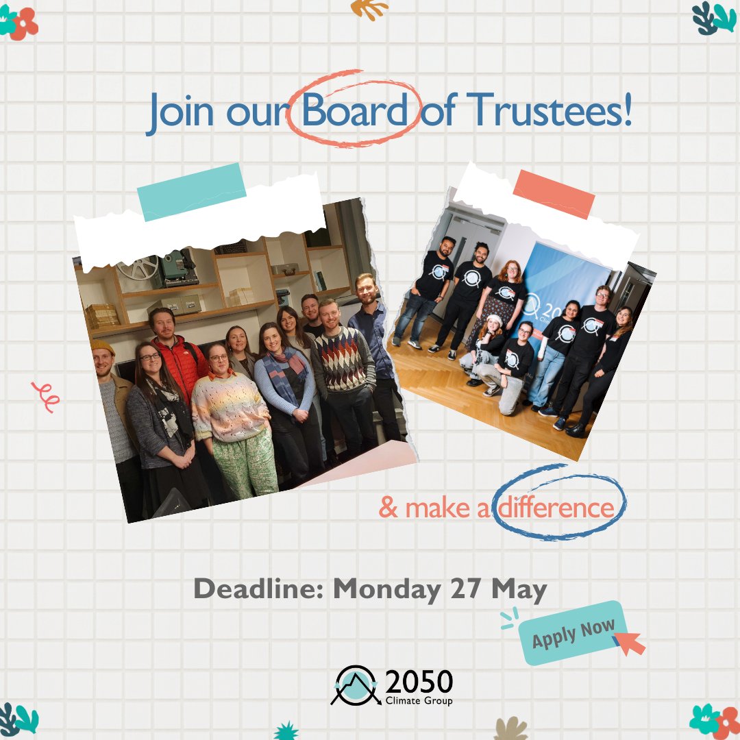 📣 We're recruiting! Are you aged 18-35, and have a strong connection to Scotland? 2050 Climate Group empowers, equips, and enables young people to take climate action. Join our brilliant Board of Trustees and help govern 2050 Climate Group! tr.ee/UFhis-8f82