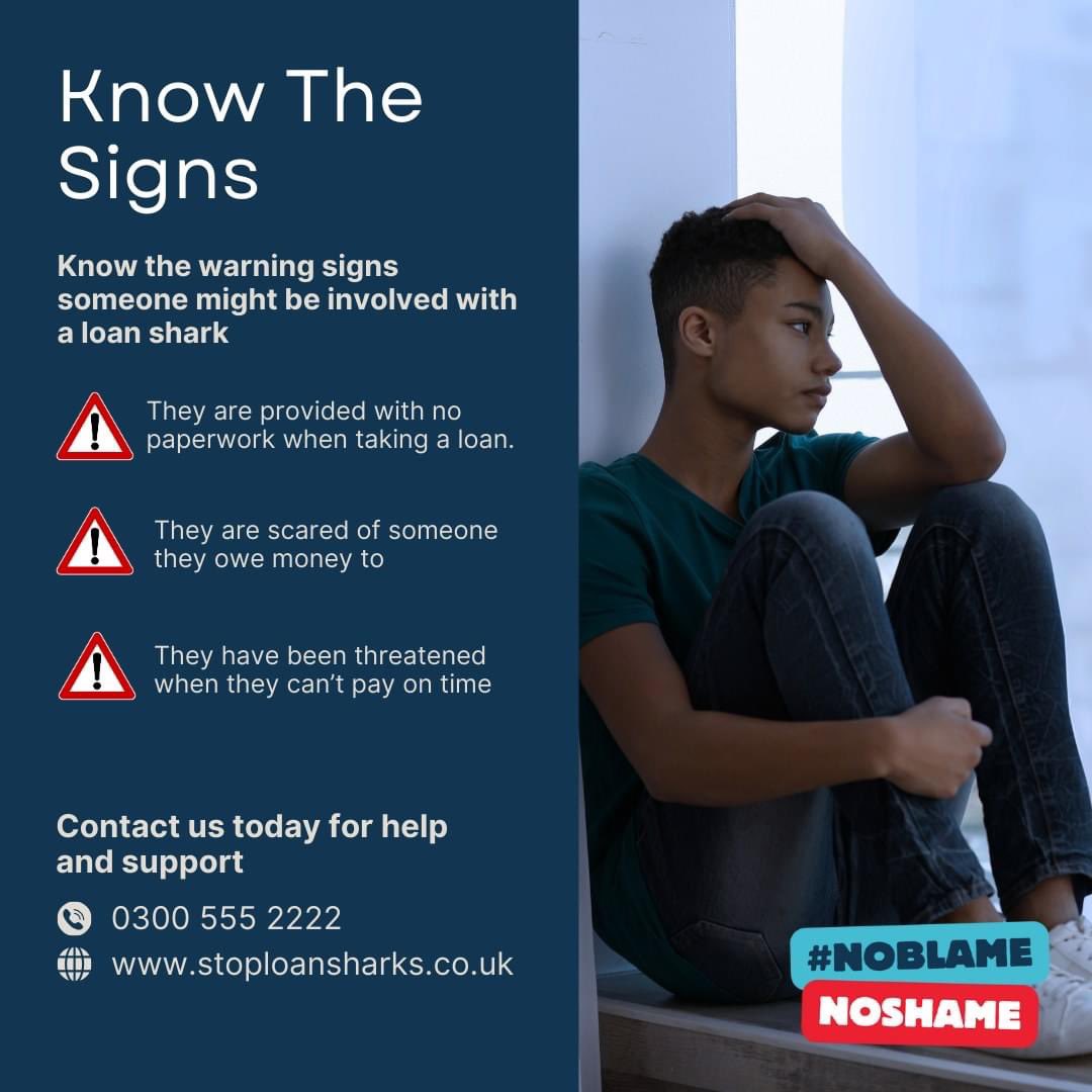 Make sure you know the warning signs of a loan shark. If you or someone you know might be involved with a loan shark contact <a href="/SLSEngland/">Stop Loan Sharks England</a> team today - stoploansharks.co.uk #NoBlameNoShame #SLSWeek24 #StopLoanSharksWeek #StopLoanSharksEngland