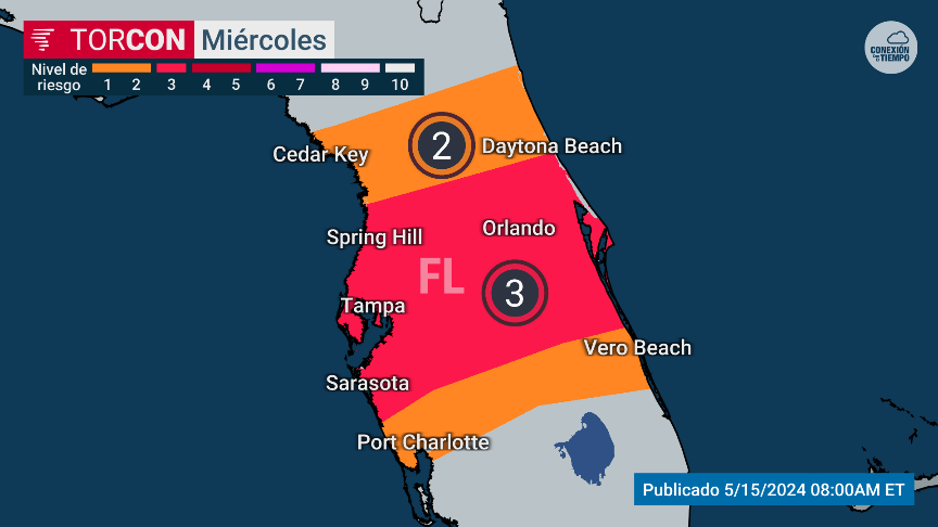 conexiontiempo's tweet photo. Este #miércoles se prevén tormentas severas, vientos fuertes y granizo en el Este y Sureste de #EEUU. También tenemos áreas bajo riesgo de tornado (#TORCON 2 y 3) en #Florida. #CarolinadelNorte #CarolinadelSur #Orlando #Tampa #VeroBeach #Sarasota #cedarkey https://t.co/yISxca8ghV https://t.co/LsiF6YxQyP