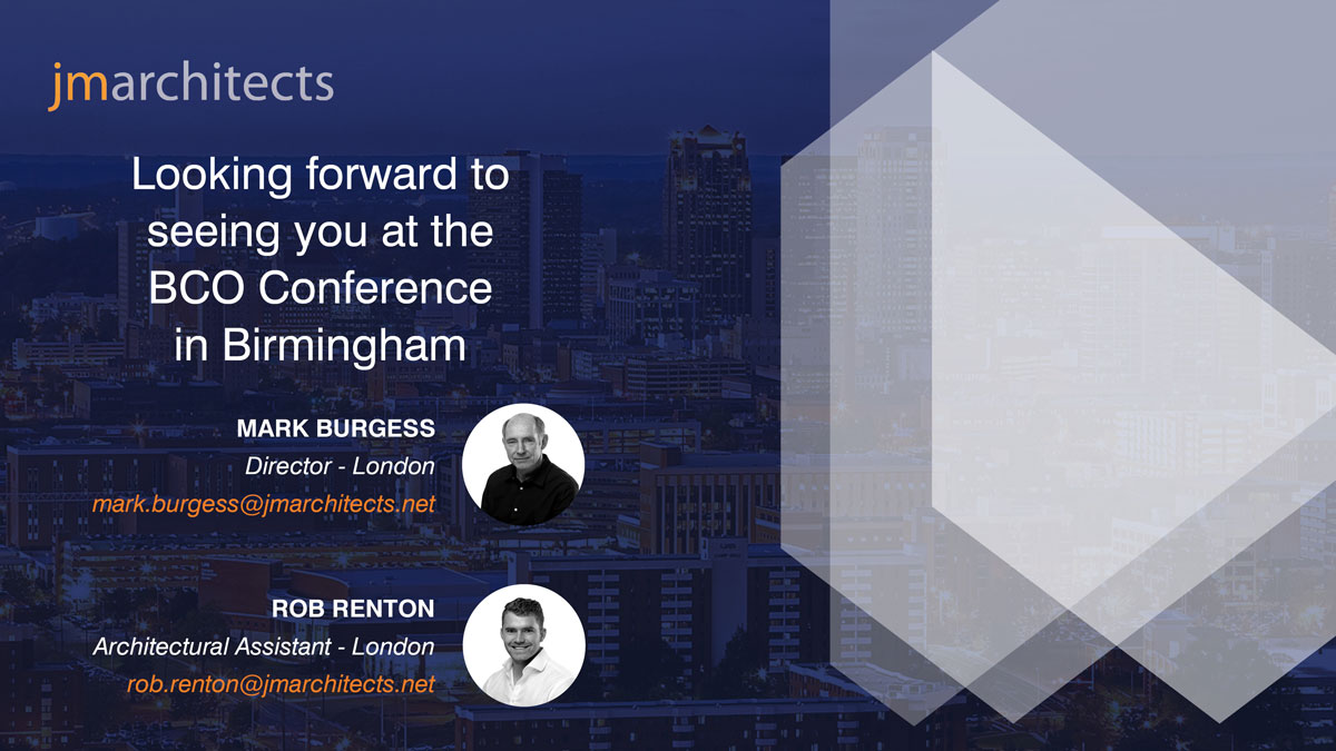 One week to go - jma are attending the BCO Conference in Birmingham!

jmarchitects.net/1-week-till-bc…

#jmarchitects #wearejmarchitects #bcobirmingham #britishcouncilforoffices #jmcommercial #birmingham  #sustainableoffices #bco #bconextgen #nextgen #breeam #nabersuk #bcoawards