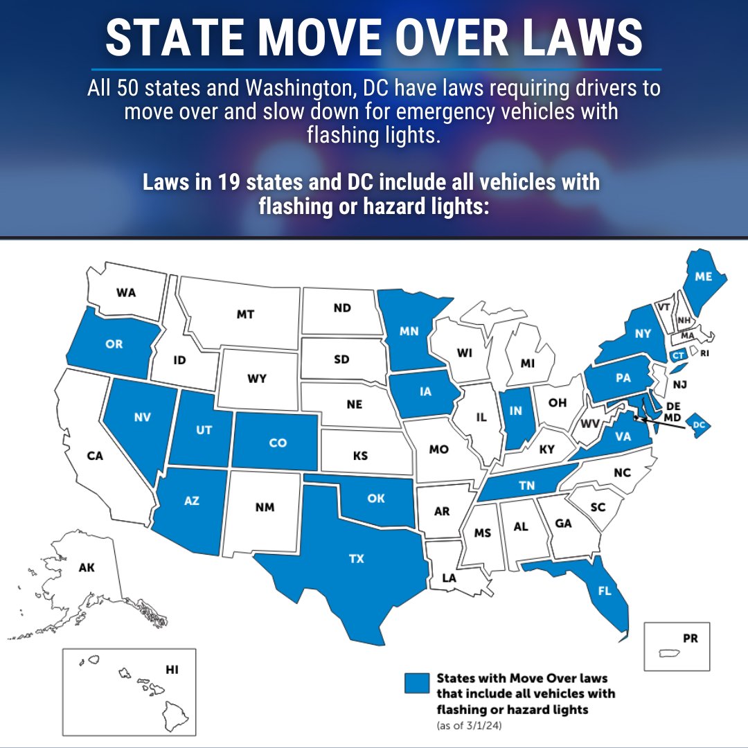 DID YOU KNOW❓ 'Move Over' laws are enforced in all 50 states, but some states also include vehicles with flashing or hazard lights. 🚨👇