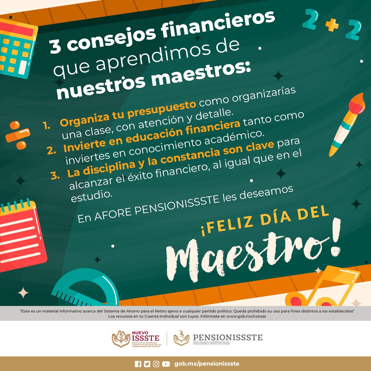 AFORE PENSIONISSSTE (@pensionissste_) on Twitter photo 🧑🏫En #AFORE <a href="/PENSIONISSSTE_/">AFORE PENSIONISSSTE</a> reconocemos la gran labor que hacen día a día las #Maestras y #Maestros compartiendo sus conocimientos y sabiduría a chicos y grandes.
🫶 #FelizDíaDelMaestro.
#DiaDelMaestro 🧑🏫En #AFORE <a href="/PENSIONISSSTE_/">AFORE PENSIONISSSTE</a> reconocemos la gran labor que hacen día a día las #Maestras y #Maestros compartiendo sus conocimientos y sabiduría a chicos y grandes.
🫶 #FelizDíaDelMaestro.
#DiaDelMaestro