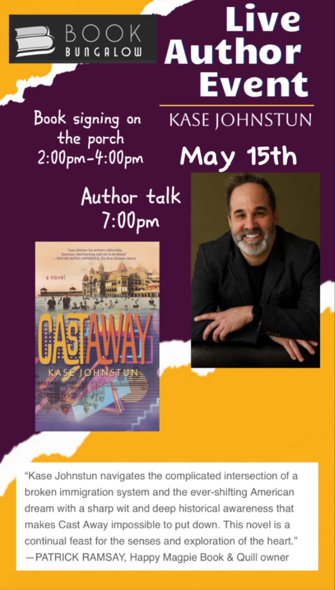 It’s tonight! Author @KaseJohnstun is coming to The Book Bungalow to talk about his newest book, CASTAWAY! Join us in the afternoon and/or evening!
@TorreyHouse #booktwitter #Tbr #whattoread #shopindie #shopsmall #shoplocal