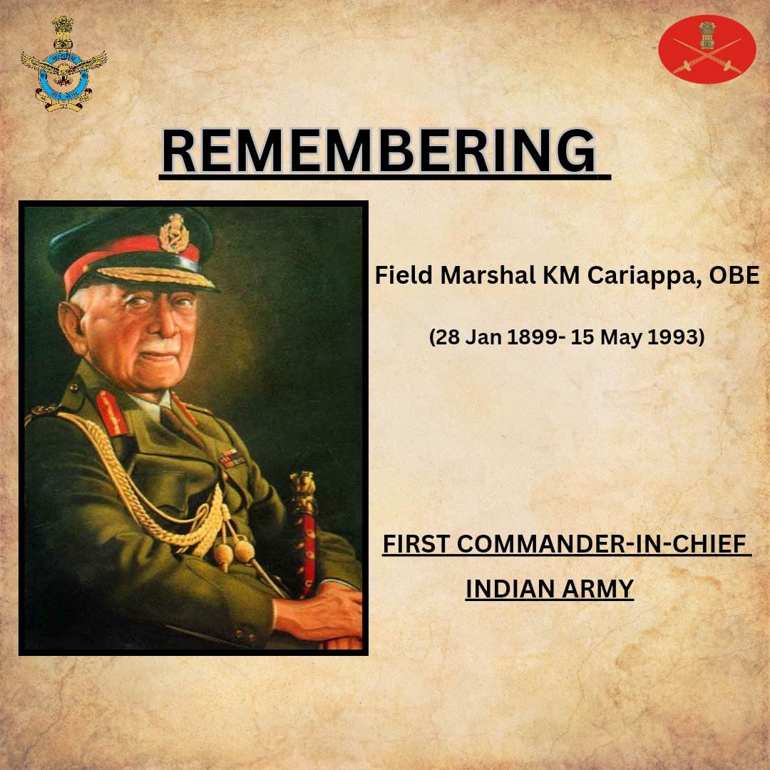 #RememberingTheLegend On his death anniversary today, #IAF remembers the legend Field Marshal K M Cariappa, OBE the 1st Indian Commander-in-Chief of @adgpi. He will always be remembered for his service to the nation.