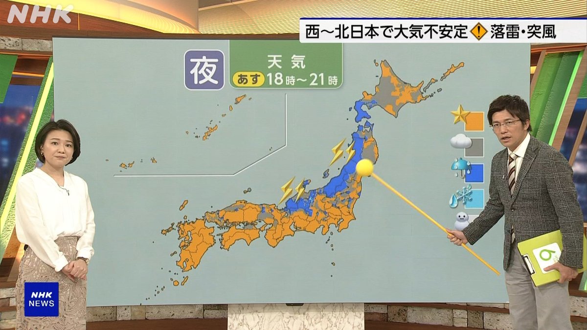 あす１６日（木）は 西日本から北日本で大気の状態が不安定 日本海側を中心に 急な強い雨・落雷・突風のおそれ 空もようの変化にご注意ください 詳しくは、気象情報をチェック plus.nhk.jp/watch/st/g1_20… #ニュースウオッチ９　#気象情報