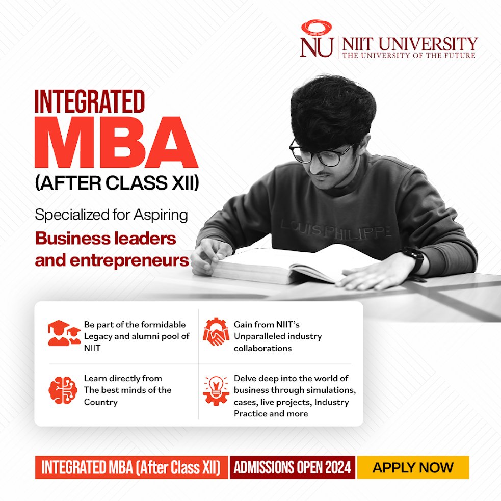Designed for young #students with #managerial and #leadership #aspirations, the iMBA programme prepares you for a #career in #management and #businessadministration from the first semester itself.

#Admissions open. Apply now bit.ly/NIITU_24

#NIITUniversity #BeNUton #MBA