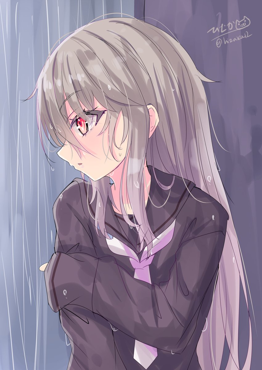 艦これ「雨にぬれた菊月#艦これ版深夜の真剣お絵描き60分一本勝負#艦これ版真剣お絵描き6」|ひざか@skeb受付中のイラスト