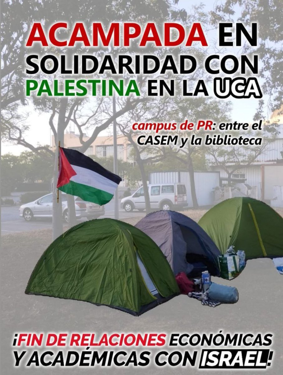 Orgullo de lxs estudiantes de la Universidad de Cádiz @univcadiz que inician en el Campus de Puerto Real una acampada en solidaridad con el pueblo palestino 🇵🇸 Aislamiento total al estado genocida. Fin a la venta armas y a las relaciones económicas y académicas con Israel ✊️