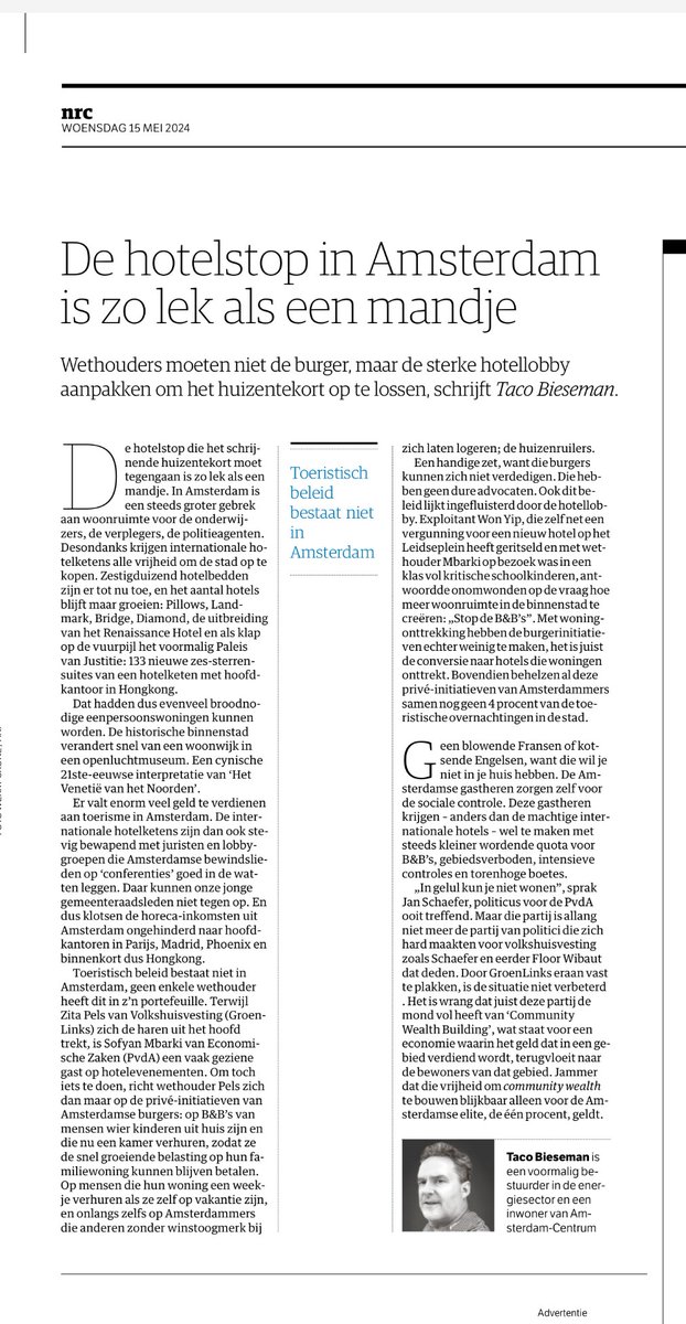 “De hotelstop in Amsterdam is zo lek als een mandje“