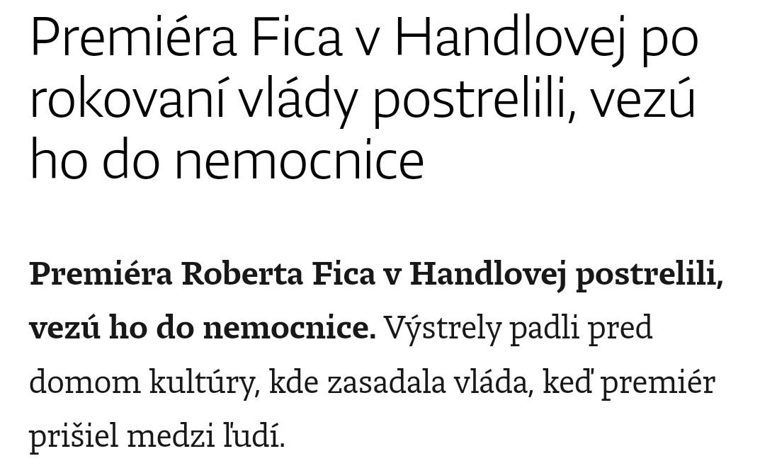 🇸🇰😮 'Prime Minister Robert Fico was shot in Handlova, he is being taken to the hospital', - dennikn.