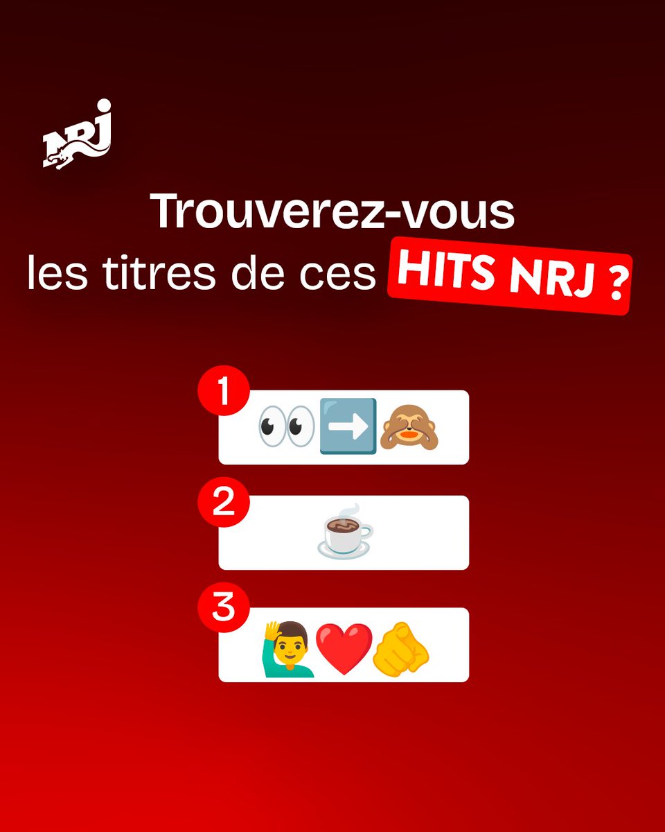 Alors, qui a trouvé les 3 HITS NRJ ? 👀 Toutes vos musiques préférées sont à retrouver gratuitement sur l’app NRJ ! ✨