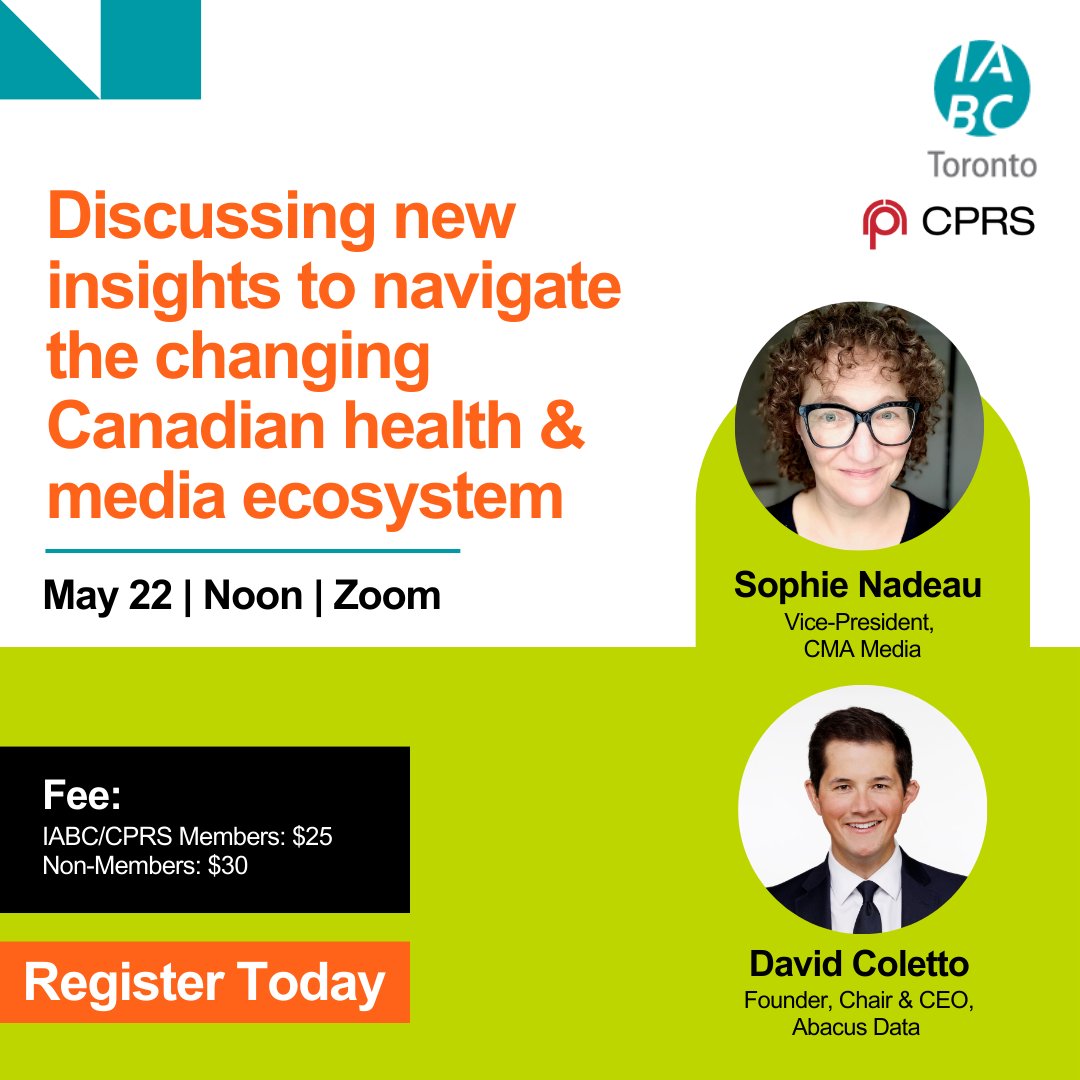 Join us for an insightful discussion in collaboration with @CMA_Docs on May 22 at noon. Discover how social media disruption impacts the dissemination of credible health information. Register Now: bit.ly/4am7vby #IABCTO #ProfessionalDevelopment @CPRSToronto