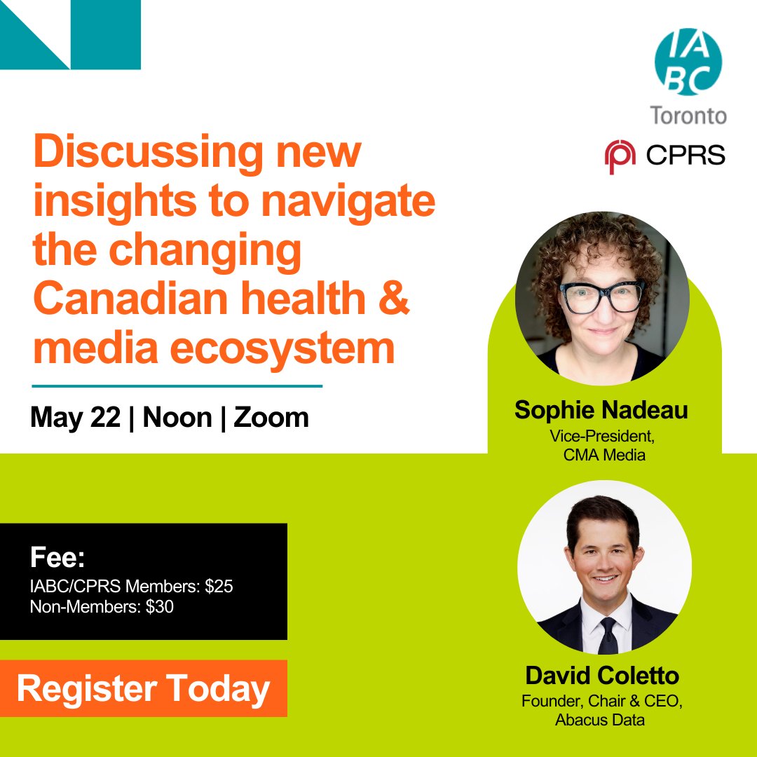 IABCToronto's tweet image. Join us for an insightful discussion in collaboration with @CMA_Docs on May 22 at noon. Discover how social media disruption impacts the dissemination of credible health information.  Register Now: bit.ly/4am7vby

#IABCTO #ProfessionalDevelopment @CPRSToronto