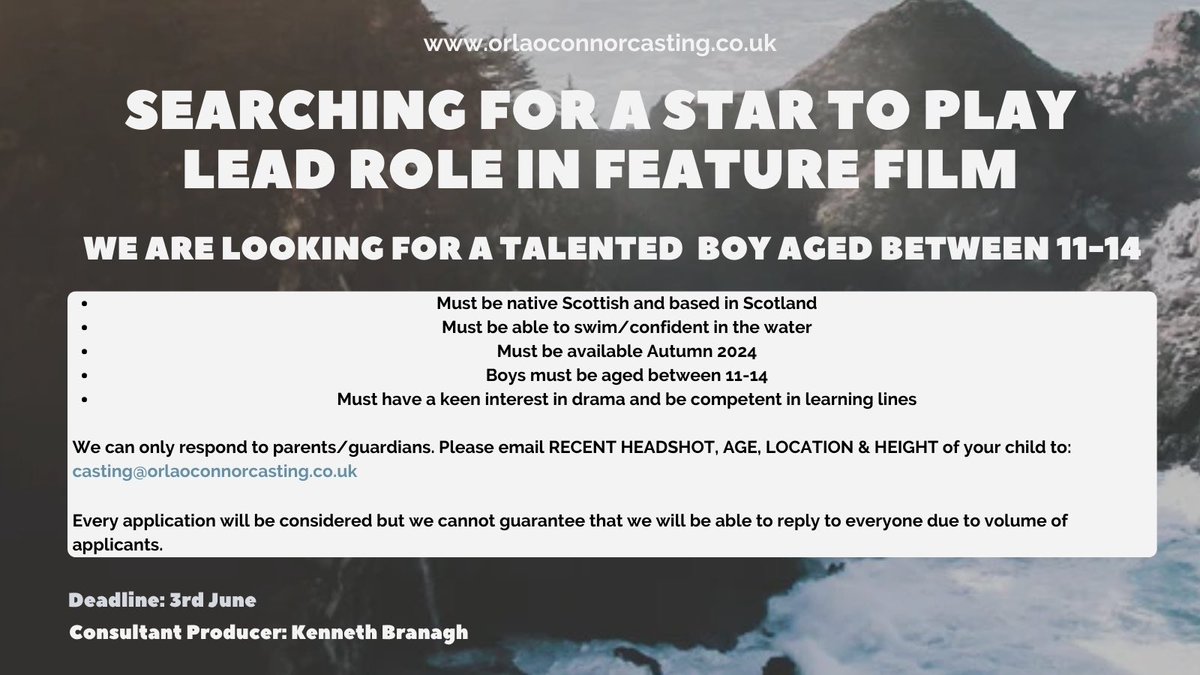 Exciting Casting opportunity ⭐️Once again we are on the hunt for new talent to play a leading role in a Scottish Feature Film 🎬🎥🎞️this will be a paid role for the successful candidate 🎭 Please share! 🙏🏻