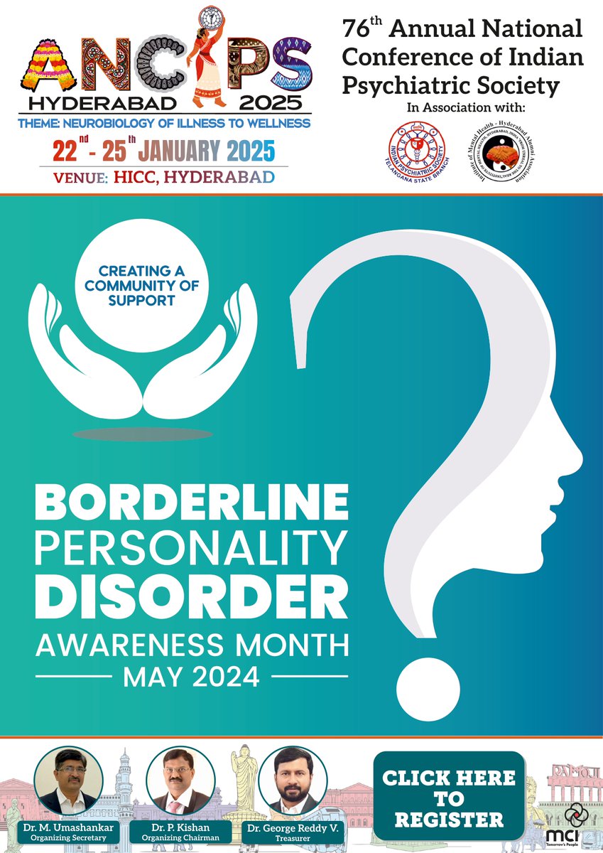 May is Borderline Personality Disorder Awareness Month, a time to educate, advocate and support those affected by BPD

Let's break the stigma &amp; promote understanding and compassion

Join ANCIPS 2025 Hyderabad in Spreading Awareness and Support for Borderline Personality Disorder
