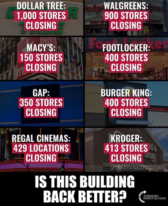 Bidenomics in a nutshell. 1. Lie about inflation. 2. Lie about job growth. 3. Stores close throughout the United States.