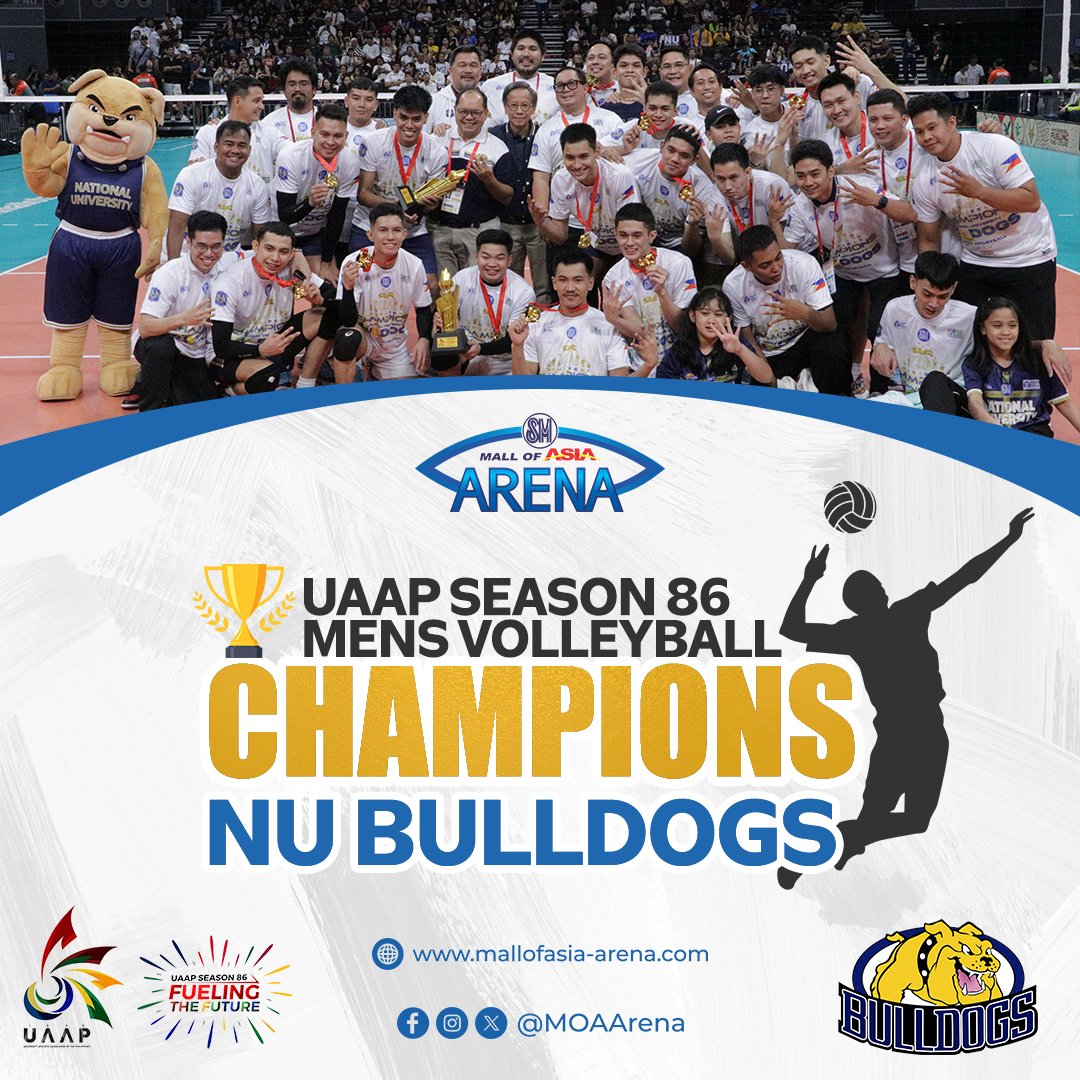 Huge congratulations to the @NationalUPhil's Men's and Women's Volleyball Teams for clinching the #UAAPSeason86 Championship title! 💙🎉 #FuelingTheFuture #UAAPS86AtMOAArena #ChangingTheGameElevatingEntertainment