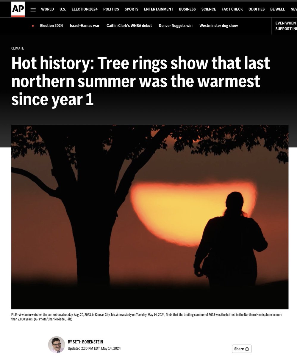 Past the fact that there is no such thing as a Northern Hemisphere temperature, tree rings are not thermometers and do not credibly guesstimate past temperatures. I expose tree ring temperature fraud here. You can see it with your own eyes. junkscience.com/2023/12/washin… And don't