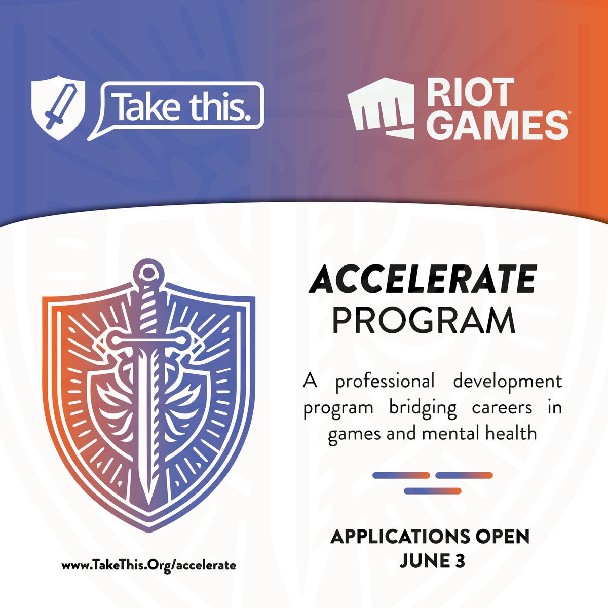 We've teamed up with @RiotGames to launch the Accelerate Program - a groundbreaking new mentorship and career development initiative for early-career professionals passionate about games, mental health, and improving the future of the game industry. takethis.org/2024/05/accele…
