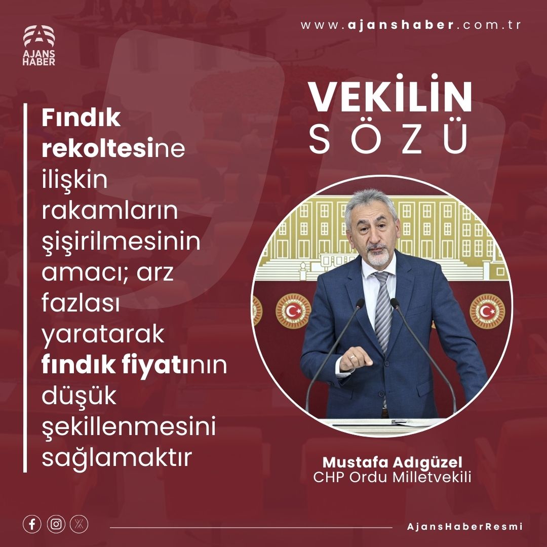 Ajans Haber | Vekilin Sözü 📢CHP Ordu Milletvekili @drmadiguzel; 'Fındık rekoltesine ilişkin rakamların şişirilmesinin amacı; arz fazlası yaratarak fındık fiyatının düşük şekillenmesini sağlamaktır.'