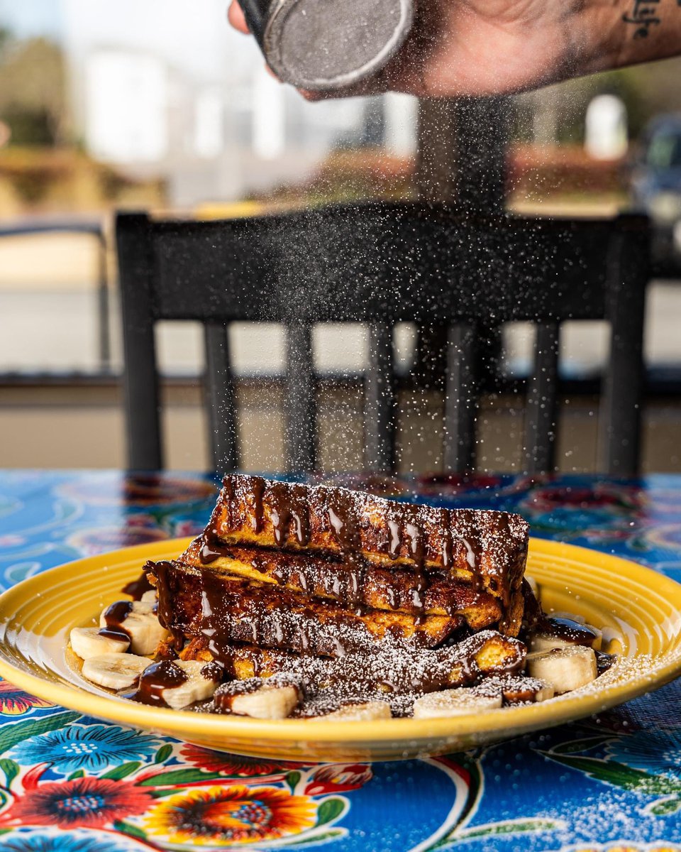 Got the midweek blues? Swing by and try our Churro French Toast, homemade French toast griddled with cinnamon sugar and topped with warm chocolate sauce and powdered sugar with a ring of fresh bananas on the plate. This plate of sweetness will sweeten the rest of your week!