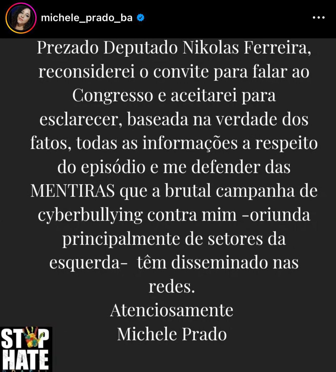 Tem circulado essa notícia… é verdade @MichelePradoBa ? @nikolas_dm