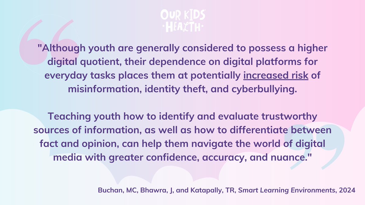 Did you know that youth's high digital quotient comes with potential risks like misinformation? ℹ️📲 With the rapid evolution of digital technology, empowering youth with digital literacy skills is more critical than EVER. 🧠 👉Discover how the #OurKidsHealth Digital Health
