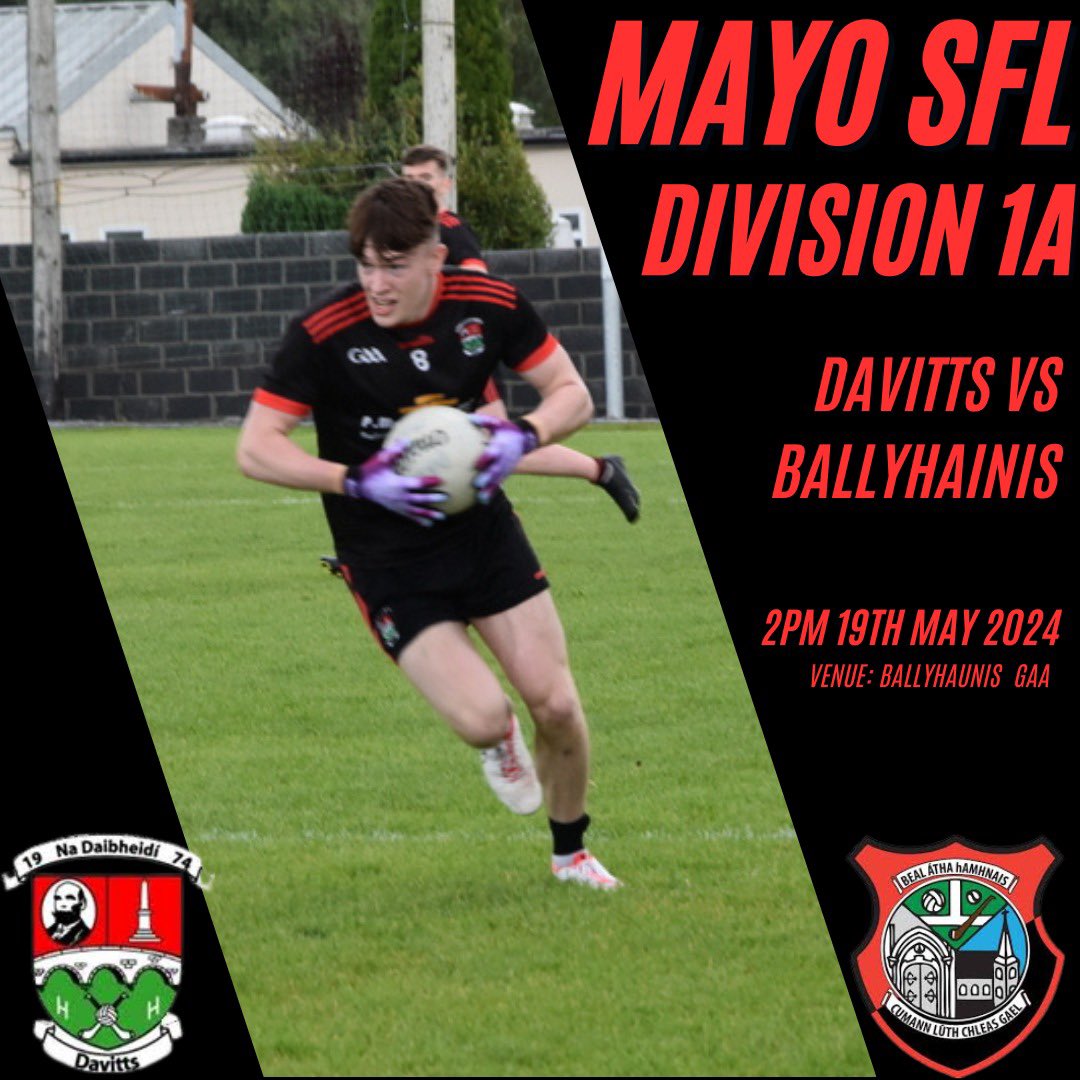 Our Intermediate team look to continue a good start to division 1A this Sunday when they take on Ballyhaunis at 2pm on Sunday in Ballyhaunis!! All support is greatly appreciated and best of luck Lads🖤❤️ @ballyhaunisgaa @MayoGAA @AhRefMayo