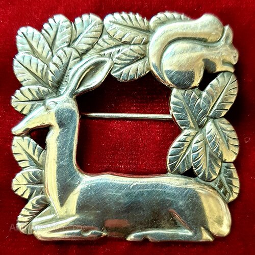 Vintage Georg Jensen Danish silver deer and squirrel brooch,c1950s....#jewellery #silverjewellery #brooch #georgjensen #denmark #danish #1950s #gifts #vintagejewelry