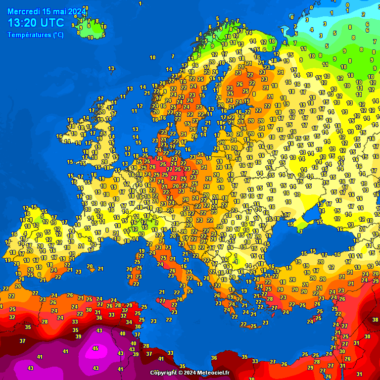 Los 45 ºC se asoman por zonas de #Argelia 15 mayo 2024 @meteociel